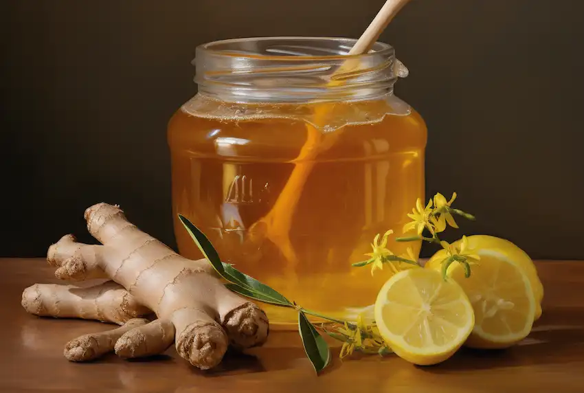 a jar with honey ginger