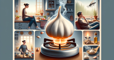 dall·e 2024 01 11 13.10.11 an illustrative image capturing the essence of burning a clove of garlic for its multiple benefits in a home setting. the image should include a kitch